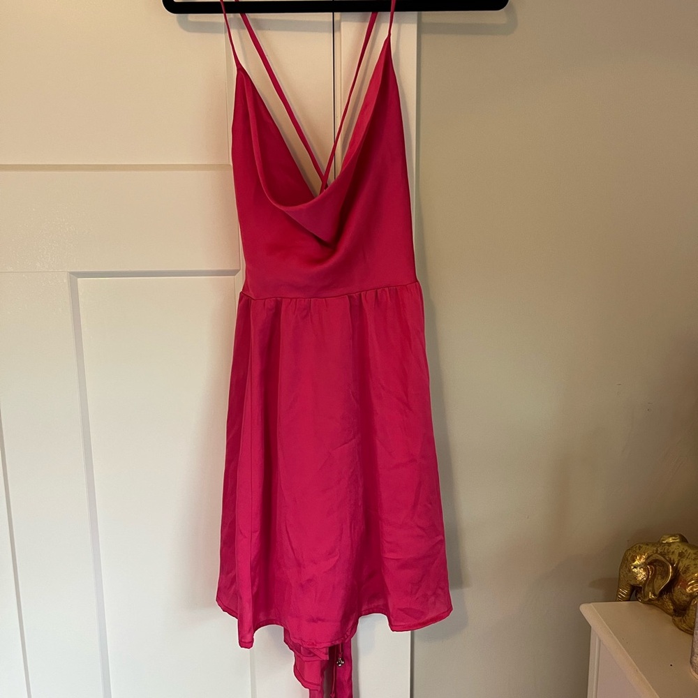 Hot Pink Free People cross back dress with tie.